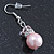 Pale Pink Glass Pearl, Crystal Drop Earrings In Rhodium Plating - 40mm Length - view 4