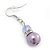 Purple Simulated Glass Pearl, Crystal Drop Earrings In Rhodium Plating - 40mm Length - view 3