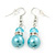 Light Blue Simulated Glass Pearl, Crystal Drop Earrings In Rhodium Plating - 40mm Length - view 1