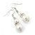 Cream Simulated Glass Pearl, Crystal Drop Earrings In Rhodium Plating - 40mm L - view 6
