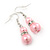 Light Pink Glass Pearl, Crystal Drop Earrings In Rhodium Plating - 40mm Length - view 6