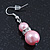 Light Pink Glass Pearl, Crystal Drop Earrings In Rhodium Plating - 40mm Length - view 3