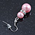 Light Pink Glass Pearl, Crystal Drop Earrings In Rhodium Plating - 40mm Length - view 5