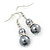 Grey Simulated Glass Pearl, Crystal Drop Earrings In Rhodium Plating - 40mm Length - view 2