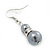 Grey Simulated Glass Pearl, Crystal Drop Earrings In Rhodium Plating - 40mm Length - view 3