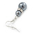 Grey Simulated Glass Pearl, Crystal Drop Earrings In Rhodium Plating - 40mm Length - view 4