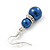 Navy Blue Simulated Pearl, Crystal Drop Earrings In Rhodium Plating - 40mm Length - view 4