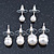 Set Of 3 White Simulated Glass Pearl Stud Earrings (10mm, 8mm, 6mm) In Silver Tone - view 9