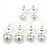Set Of 3 White Simulated Glass Pearl Stud Earrings (10mm, 8mm, 6mm) In Silver Tone - view 10