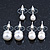 Set Of 3 White Simulated Glass Pearl Stud Earrings (10mm, 8mm, 6mm) In Silver Tone - view 3