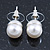 Set Of 3 White Simulated Glass Pearl Stud Earrings (10mm, 8mm, 6mm) In Silver Tone - view 4