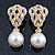 Art Deco Bridal/ Prom/ Wedding White Simulated Pearl Crystal Drop Earrings In Gold Tone - 30mm L