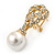 Art Deco Bridal/ Prom/ Wedding White Simulated Pearl Crystal Drop Earrings In Gold Tone - 30mm L - view 6