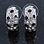 Silver Tone Clear Crystal, Black Enamel C Shape Hoop Earrings - 18mm D - view 8