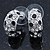 Silver Tone Clear Crystal, Black Enamel C Shape Hoop Earrings - 18mm D - view 9
