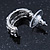 Silver Tone Clear Crystal, Black Enamel C Shape Hoop Earrings - 18mm D - view 6