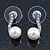Bridal/ Prom/ Wedding White Simulated Pearl Crystal Stud Earrings In Rhodium Plating - 17mm L - view 4