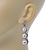 Bridal/ Wedding/ Prom/ Party Rhodium Plated Clear Austrian Crystal, Simulated Glass Pearl Linear Drop Earrings - 50mm - view 6