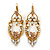 Vintage Inspired Milky White/ Champagne Austrian Crystal Drop Earrings With Leverback Closure In Gold Plating - 55mm Length