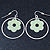 Silver Tone Hoop With Pastel Green Flower Drop Earrings - 45mm Length - view 7