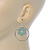 Silver Tone Hoop With Pastel Green Flower Drop Earrings - 45mm Length - view 4
