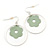 Silver Tone Hoop With Pastel Green Flower Drop Earrings - 45mm Length - view 2