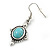 Vintage Inspired Turquoise Stone Oval Drop Earrings In Antique Silver Tone - 45mm Length - view 2