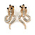 Gold Plated Coiled, Crystal 'Cobra with Bow' Stud Earrings - 23mm Length