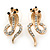 Gold Plated Coiled, Crystal 'Cobra with Bow' Stud Earrings - 23mm Length - view 4