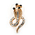 Gold Plated Coiled, Crystal 'Cobra with Bow' Stud Earrings - 23mm Length - view 6