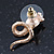 Gold Plated Coiled, Crystal 'Cobra with Bow' Stud Earrings - 23mm Length - view 7