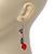 Silver Tone Grey Bead, Red Acrylic Leaf Chain Drop Earrings - 65mm Length - view 3