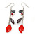 Silver Tone Grey Bead, Red Acrylic Leaf Chain Drop Earrings - 65mm Length - view 8