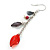 Silver Tone Grey Bead, Red Acrylic Leaf Chain Drop Earrings - 65mm Length - view 4