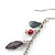 Silver Tone Grey Bead, Red Acrylic Leaf Chain Drop Earrings - 65mm Length - view 6