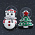 Green Christmas Tree & White Snowman Diamante Stud Earrings In Rhodium Plating - 20mm Width - view 10