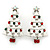 Red, Green Crystal, White Enamel Christmas Tree Stud Earrings In Rhodium Plating - 30mm Length