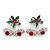 Christmas 'Jingle Bells' Red/ Clear Crystal, White/Green Enamel Stud Earrings In Rhodium Plating - 20mm Width - view 7