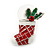 White/ Red/ Green Enamel 'Candy Cane & Christmas Stocking' In Rhodium Plating - 20mm Length - view 10