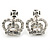 Small Clear Crystal 'Crown' Stud Earrings In Silver Tone - 16mm Length - view 3