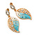 White, Azure, Light Blue Enamel Crystal Leaf Drop Earrings In Gold Plating - 40mm Length - view 6