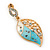 White, Azure, Light Blue Enamel Crystal Leaf Drop Earrings In Gold Plating - 40mm Length - view 4