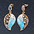 White, Azure, Light Blue Enamel Crystal Leaf Drop Earrings In Gold Plating - 40mm Length - view 2