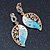 White, Azure, Light Blue Enamel Crystal Leaf Drop Earrings In Gold Plating - 40mm Length - view 7