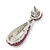 Bridal, Prom, Wedding Pave Fuchsia Austrian Crystal Teardrop Earrings In Rhodium Plating - 48mm Length - view 5