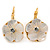 Gold Plated Mother Of Pearl Crystal Flower Drop Earrings With Leverback Closure - 28mm L
