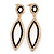 Black & Clear Crystal Open Oval Drop Earrings In Gold Tone - 60mm Length