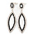 Black & Clear Crystal Open Oval Drop Earrings In Silver Tone - 60mm Length