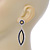 Black & Clear Crystal Open Oval Drop Earrings In Silver Tone - 60mm Length - view 3