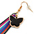 Black Enamel Butterfly & Multicoloured Chain Dangle Earrings In Gold Plating - 85mm Length - view 5